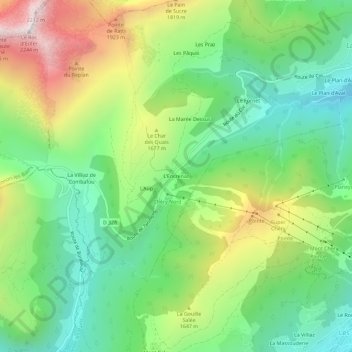 L'Encrenazの地形図、標高、地勢