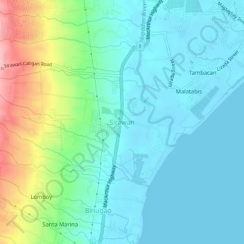 Sirawanの地形図、標高、地勢