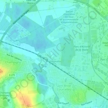 Les Marais de Courcellesの地形図、標高、地勢