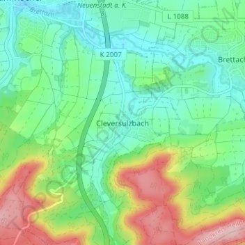 Cleversulzbachの地形図、標高、地勢