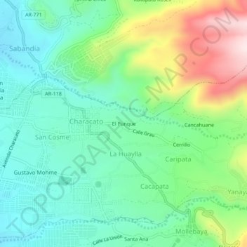 El Punqueの地形図、標高、地勢