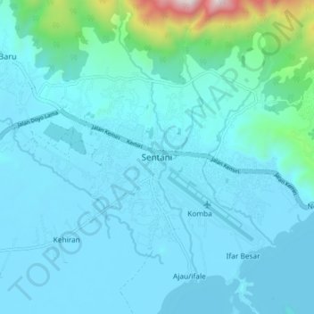 Sentaniの地形図、標高、地勢