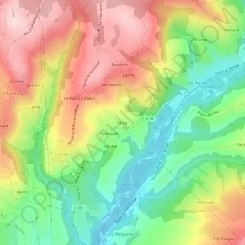 Tanayの地形図、標高、地勢