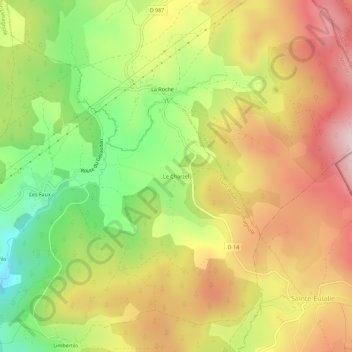 Le Charzelの地形図、標高、地勢