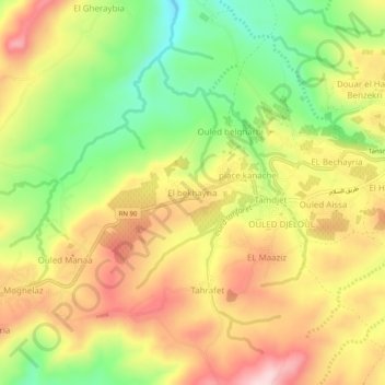 El bekhayriaの地形図、標高、地勢