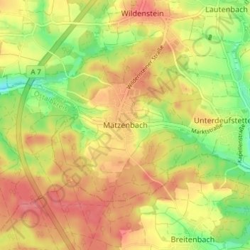 Matzenbachの地形図、標高、地勢