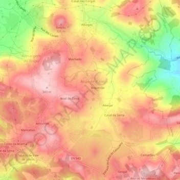 Aruilの地形図、標高、地勢