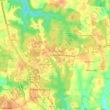 Turkey Ridgeの地形図、標高、地勢