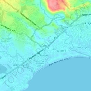 Puanの地形図、標高、地勢