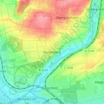 Duttenbergの地形図、標高、地勢
