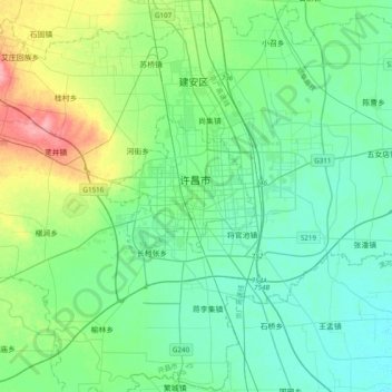 許昌市の地形図、標高、地勢