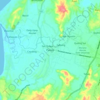 Paoayの地形図、標高、地勢