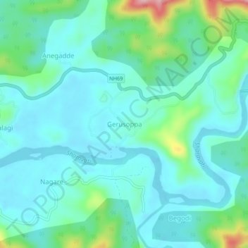 Gerusoppaの地形図、標高、地勢