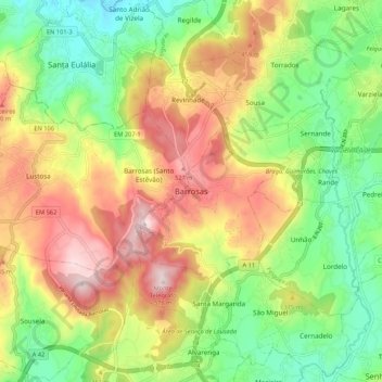 Barrosasの地形図、標高、地勢