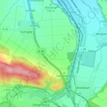 Burgfeldの地形図、標高、地勢