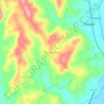 Kauswaganの地形図、標高、地勢