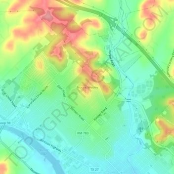 Mount Wesleyの地形図、標高、地勢