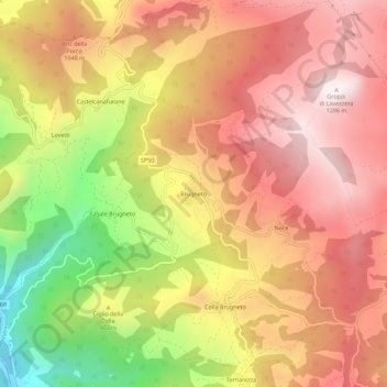 Brugnetoの地形図、標高、地勢