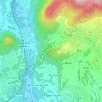 Monte Scereの地形図、標高、地勢