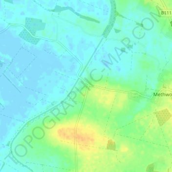 Methwold Hytheの地形図、標高、地勢