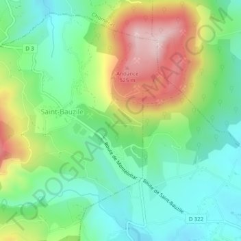 La Treilleの地形図、標高、地勢