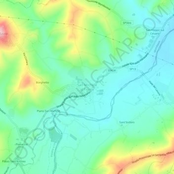 San Michele al Fiumeの地形図、標高、地勢