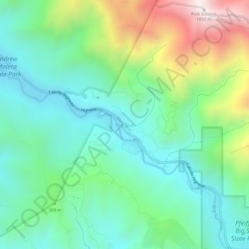 Big Surの地形図、標高、地勢