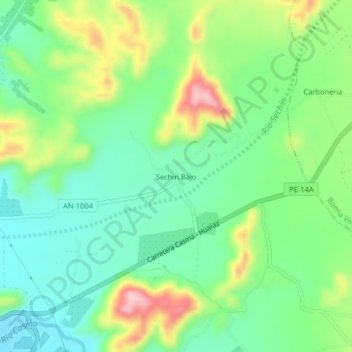 Sechin Bajoの地形図、標高、地勢