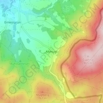 Altmuglの地形図、標高、地勢