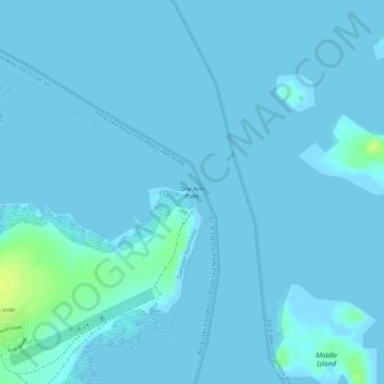 One Arm Pointの地形図、標高、地勢
