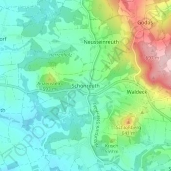 Schönreuthの地形図、標高、地勢