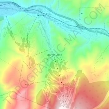 Beaver Creekの地形図、標高、地勢