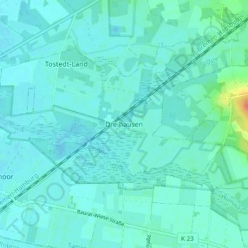 Dreihausenの地形図、標高、地勢