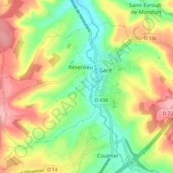 Le Vieux Résenlieuの地形図、標高、地勢
