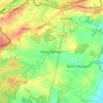 Haute-Rentgenの地形図、標高、地勢