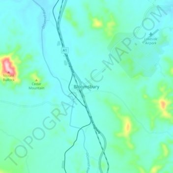 Bloomsburyの地形図、標高、地勢