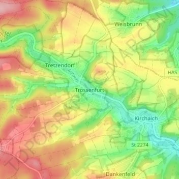 Trossenfurtの地形図、標高、地勢