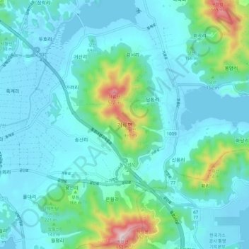 Georyu-myeonの地形図、標高、地勢
