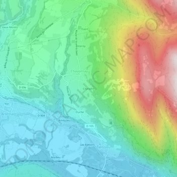 Charaillinの地形図、標高、地勢