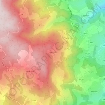 Le Fraisseの地形図、標高、地勢