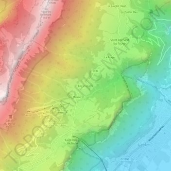 Les Chatainsの地形図、標高、地勢