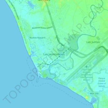 Las Jarretaderasの地形図、標高、地勢