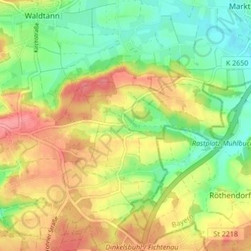 Schönbronnの地形図、標高、地勢