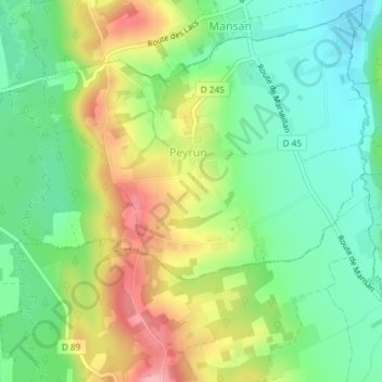 Mazerolesの地形図、標高、地勢