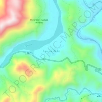 Pampa Michiの地形図、標高、地勢