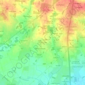 Le Clos Licouetの地形図、標高、地勢