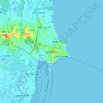 Caloundraの地形図、標高、地勢