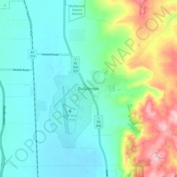 Bullsbrookの地形図、標高、地勢