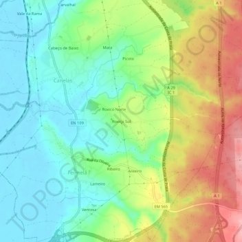 Roxico Sulの地形図、標高、地勢