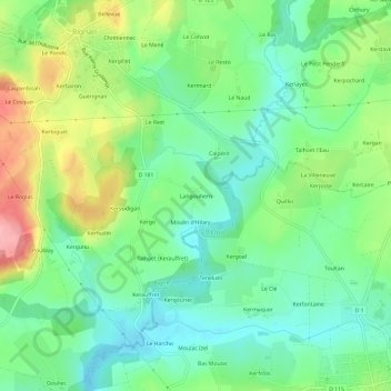 Langouhernの地形図、標高、地勢